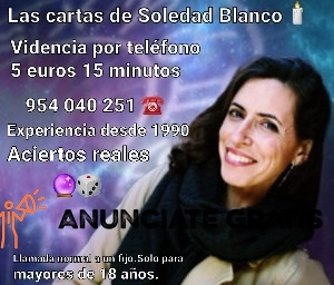 Tarot Soledad Blanco visa 10 euros 30 minutos.