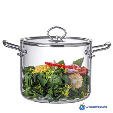 Olla de vidrio transparente con tapa 4. Olla resistente al calor de 5 litros con asas de acero inoxi